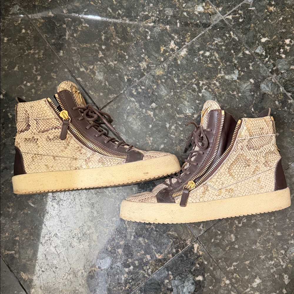 Giuseppe Zanotti Brown Snake Print High-Top Sneakers